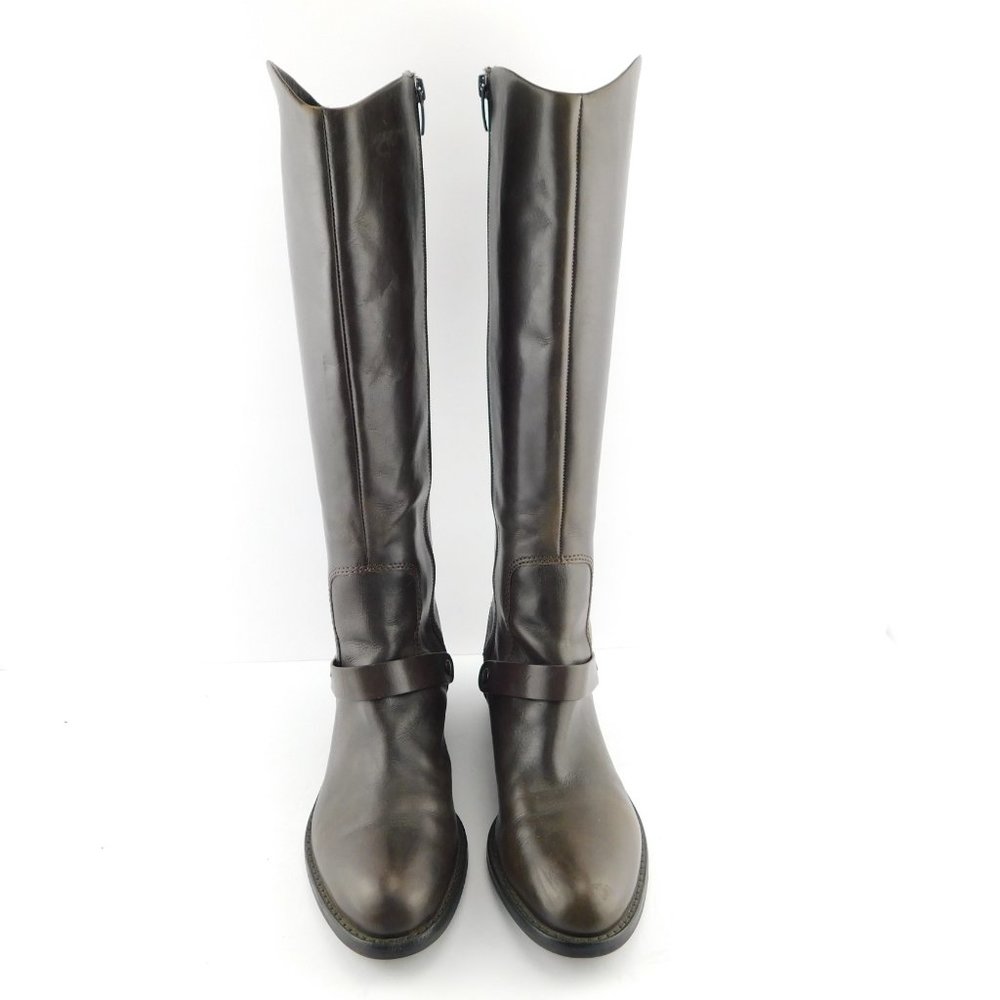 VIA SPIGA Brown Leather Riding Style Block Heel Tall Boots 8.5